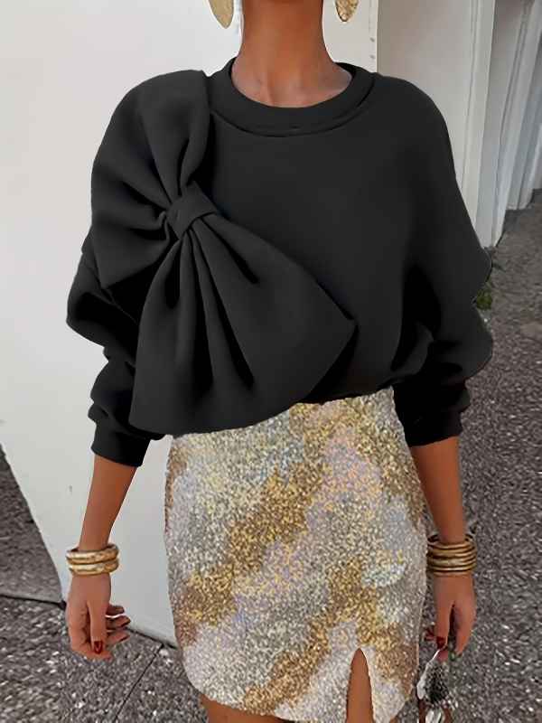 Dámske oblečenie pre ženy z európskych a amerických krajín z roku 2025, okrúhly výstrih, voľná ležérna mikina s dlhým rukávom a mašľou, Amazonka