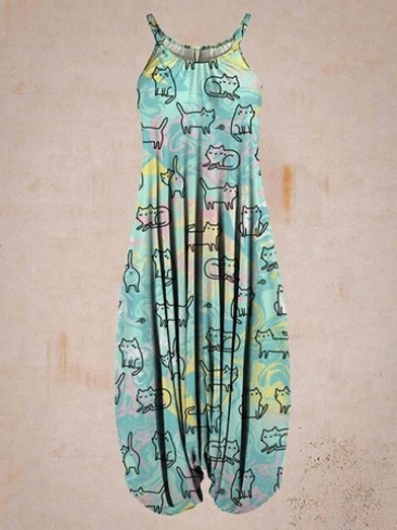 2024 Transfrontaliere Femei Explozii de Stații Independente Imprimate Harlan Crotch Jumpsuit Fără Mâneci Sling Primăvară și Vară