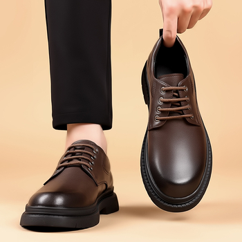 Odiniai batai vyrams rudens ir žiemos rudi dalykiniai laisvalaikio batai su vilnos pamušalu Derbio vyriški batai britiški didelėmis galvutėmis, didėjantys vestuviniai batai