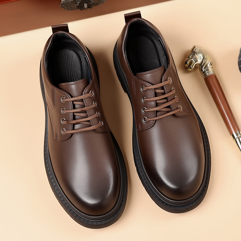 Odiniai batai vyrams rudens ir žiemos rudi dalykiniai laisvalaikio batai su vilnos pamušalu Derbio vyriški batai britiški didelėmis galvutėmis, didėjantys vestuviniai batai