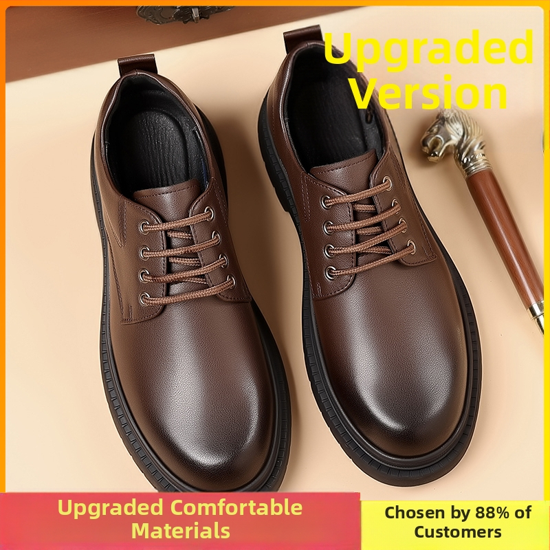 Odiniai batai vyrams rudens ir žiemos rudi dalykiniai laisvalaikio batai su vilnos pamušalu Derbio vyriški batai britiški didelėmis galvutėmis, didėjantys vestuviniai batai