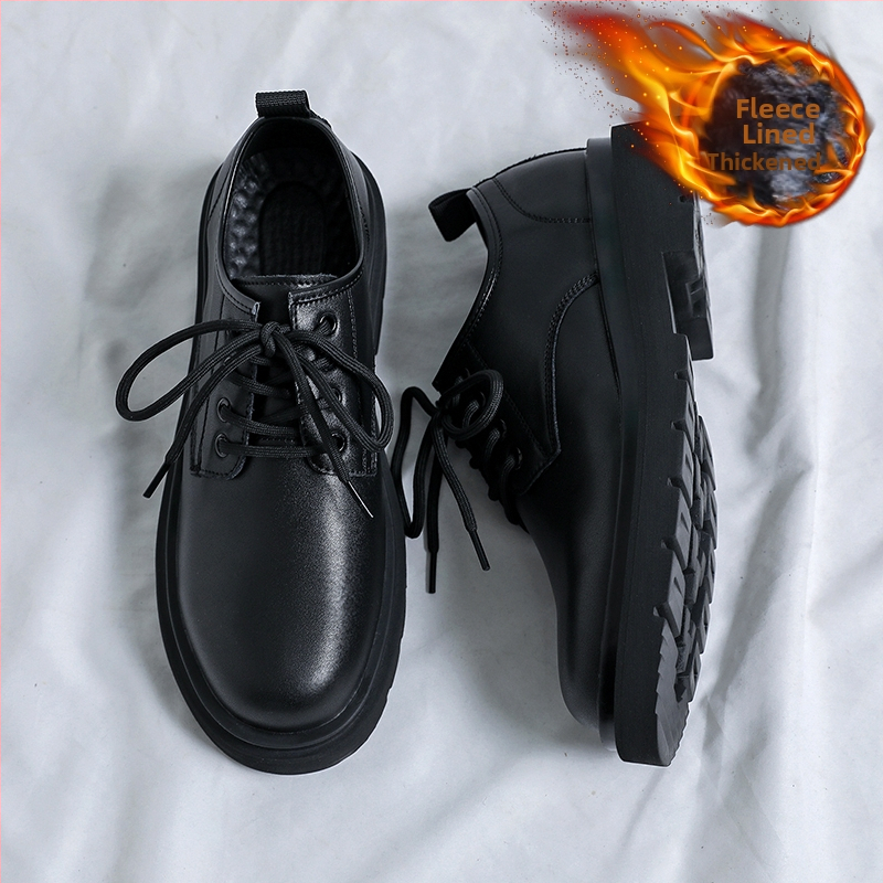 Odiniai batai vyrams rudens ir žiemos rudi dalykiniai laisvalaikio batai su vilnos pamušalu Derbio vyriški batai britiški didelėmis galvutėmis, didėjantys vestuviniai batai