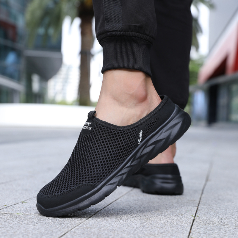 Pantofi de vară pentru bărbați, cu fund moale, respirabili, cu plasă, până la jumătate, casual, plus mărime, la modă, pentru mers pe jos, transfrontalieri