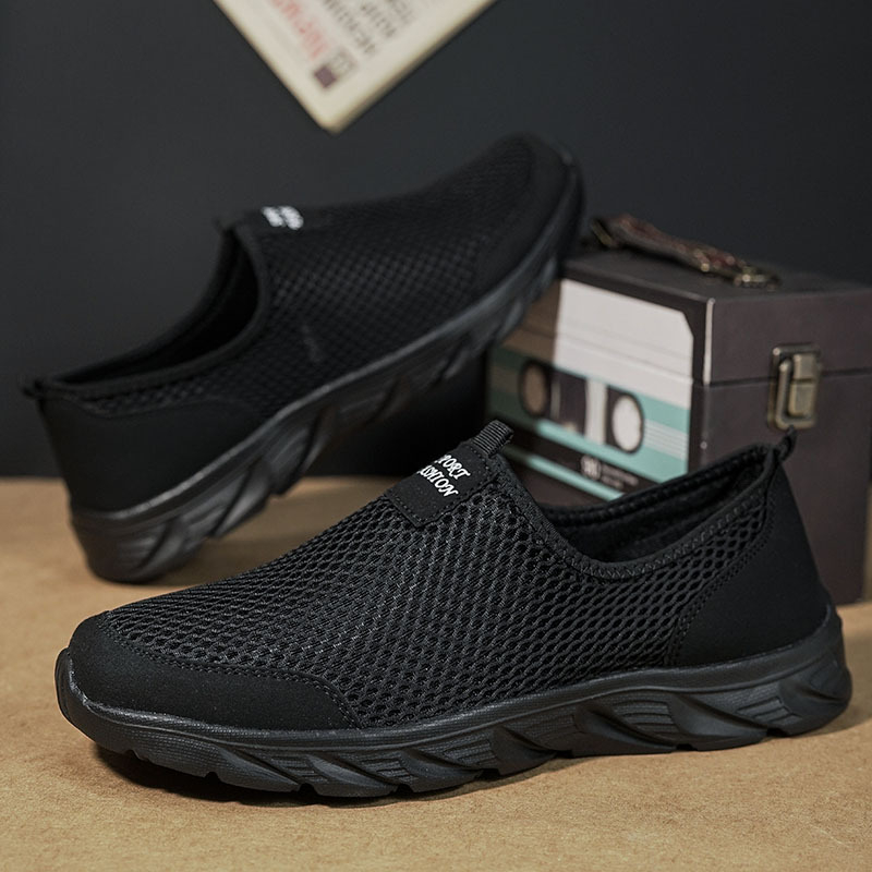 Pantofi de vară pentru bărbați, cu fund moale, respirabili, cu plasă, până la jumătate, casual, plus mărime, la modă, pentru mers pe jos, transfrontalieri