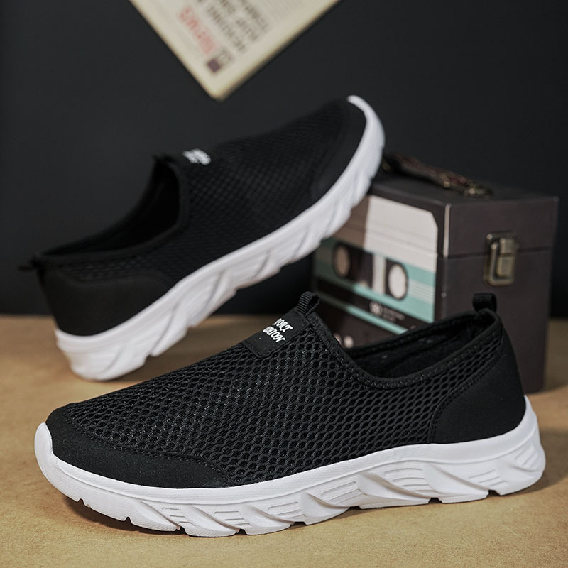 Pantofi de vară pentru bărbați, cu fund moale, respirabili, cu plasă, până la jumătate, casual, plus mărime, la modă, pentru mers pe jos, transfrontalieri