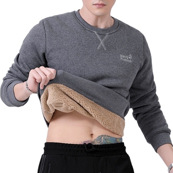 Мъжка тениска с дълъг ръкав и бродерия от агнешко кадифе, есен и зима, с удебелена яка, нов стил, топ за средна и напреднала възраст