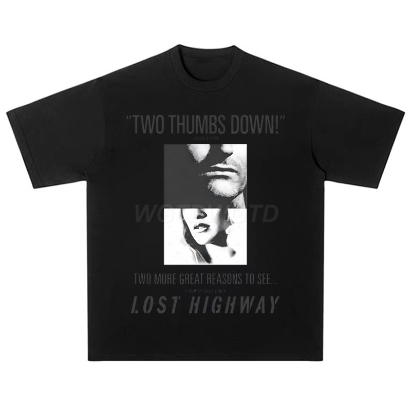 Tricou David Lynch Cross-Border American Oversize cu imprimeu negru din bumbac, cu mânecă scurtă, stil street ...