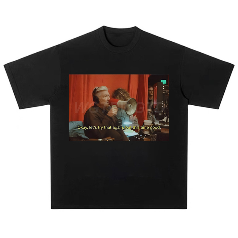 Tricou David Lynch Cross-Border American Oversize cu imprimeu negru din bumbac, cu mânecă scurtă, stil street ...