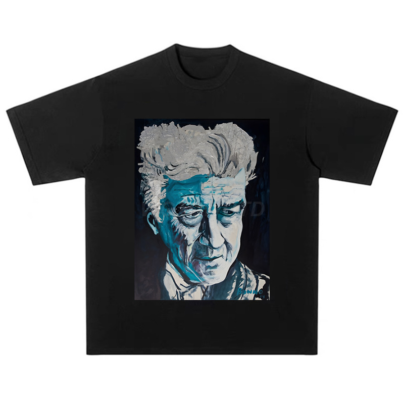 Tricou David Lynch Cross-Border American Oversize cu imprimeu negru din bumbac, cu mânecă scurtă, stil street ...