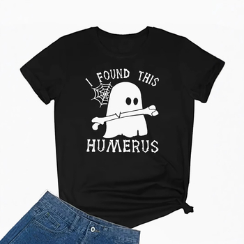 Tricou de primăvară-vară cu mânecă scurtă și guler rotund cu imprimeu de craniu și litere pentru Halloween, comerț transfrontalier