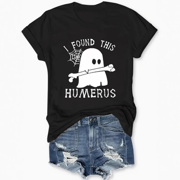 Tricou de primăvară-vară cu mânecă scurtă și guler rotund cu imprimeu de craniu și litere pentru Halloween, comerț transfrontalier