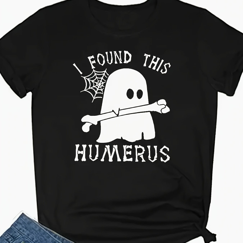Tricou de primăvară-vară cu mânecă scurtă și guler rotund cu imprimeu de craniu și litere pentru Halloween, comerț transfrontalier