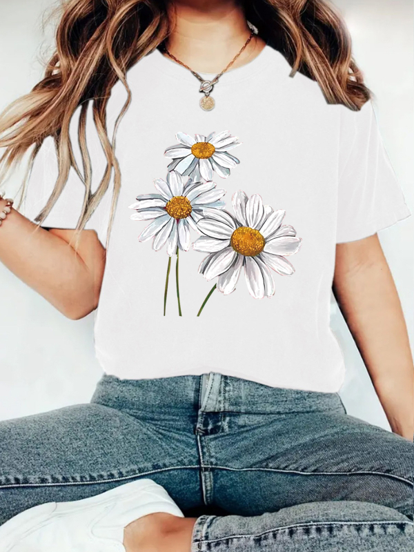 Amazon eBay Nova modna majica kratkih rukava s cvjetnim printom, ljetna europska i američka trendi ženska majica, ženski top na zalihi