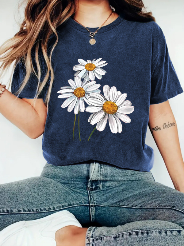 Amazon eBay Nova modna majica kratkih rukava s cvjetnim printom, ljetna europska i američka trendi ženska majica, ženski top na zalihi