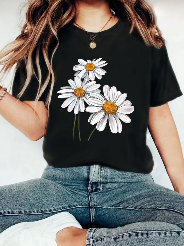 Amazon eBay Nova modna majica kratkih rukava s cvjetnim printom, ljetna europska i američka trendi ženska majica, ženski top na zalihi