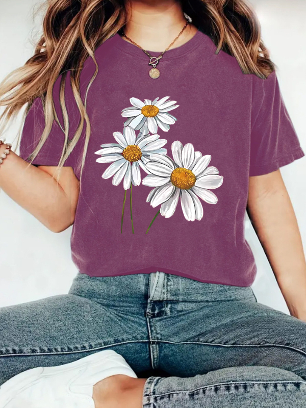 Amazon eBay Nova modna majica kratkih rukava s cvjetnim printom, ljetna europska i američka trendi ženska majica, ženski top na zalihi