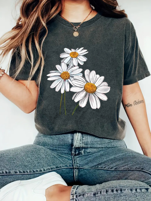 Amazon eBay Nova modna majica kratkih rukava s cvjetnim printom, ljetna europska i američka trendi ženska majica, ženski top na zalihi