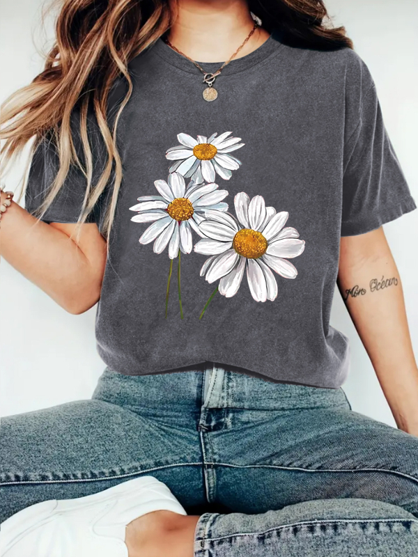 Amazon eBay Nova modna majica kratkih rukava s cvjetnim printom, ljetna europska i američka trendi ženska majica, ženski top na zalihi