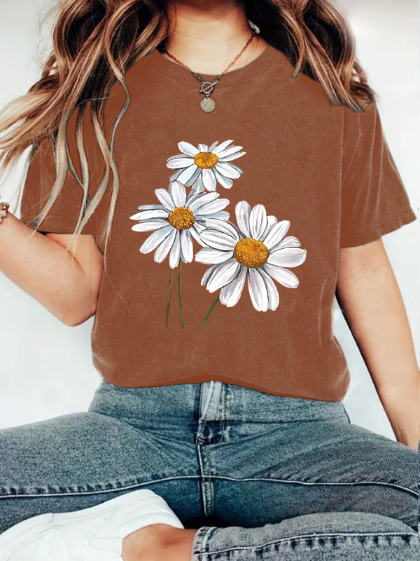 Amazon eBay Nova modna majica kratkih rukava s cvjetnim printom, ljetna europska i američka trendi ženska majica, ženski top na zalihi