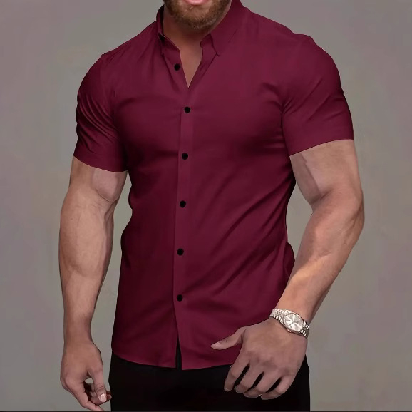 Cezhraničná európska a americká pánska košeľa s krátkym rukávom, 3D digitálna tlač, ležérna jednofarebná pánska košeľa s klopou