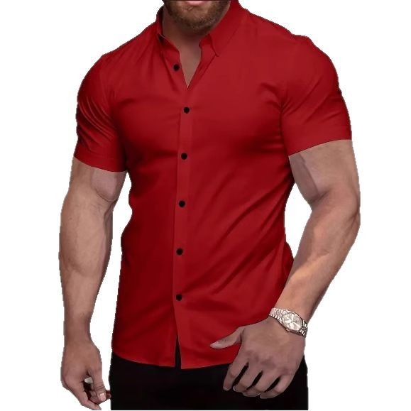 Cezhraničná európska a americká pánska košeľa s krátkym rukávom, 3D digitálna tlač, ležérna jednofarebná pánska košeľa s klopou