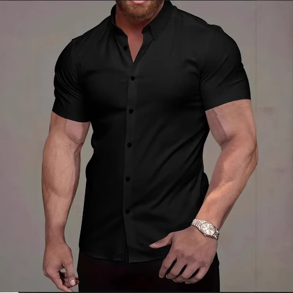 Cezhraničná európska a americká pánska košeľa s krátkym rukávom, 3D digitálna tlač, ležérna jednofarebná pánska košeľa s klopou