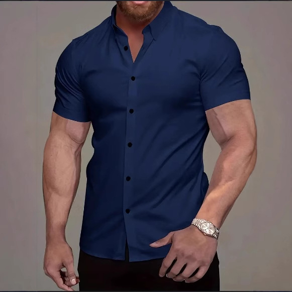 Cezhraničná európska a americká pánska košeľa s krátkym rukávom, 3D digitálna tlač, ležérna jednofarebná pánska košeľa s klopou