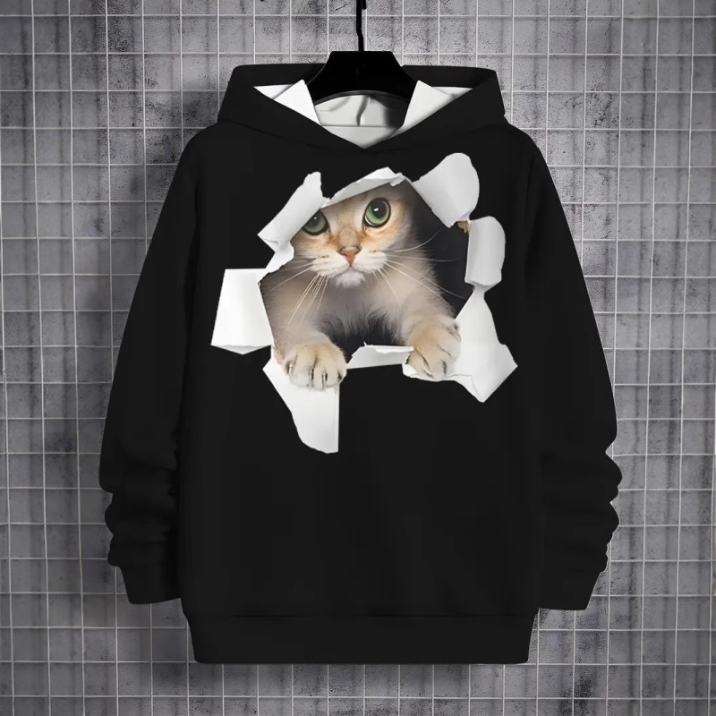 Европейски и американски трансграничен топ анимационни серии за печат на животни, детски пуловер, мъжки 3D дигитален печат, свободен суичър с качулка