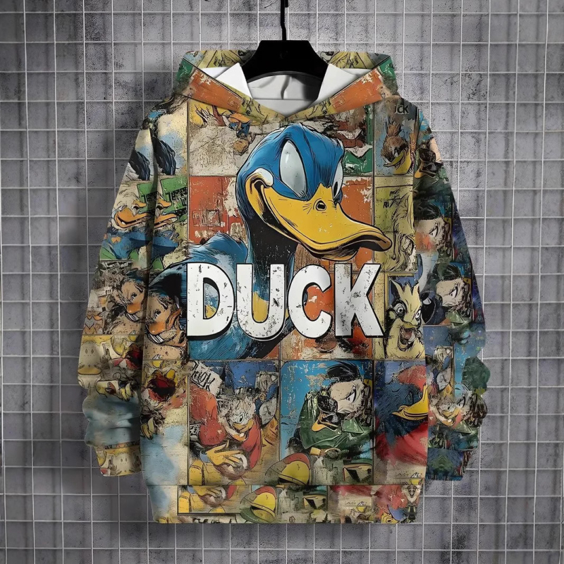 Европейски и американски трансграничен топ анимационни серии за печат на животни, детски пуловер, мъжки 3D дигитален печат, свободен суичър с качулка