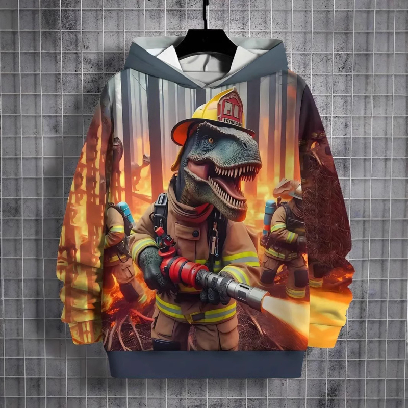 Европейски и американски трансграничен топ анимационни серии за печат на животни, детски пуловер, мъжки 3D дигитален печат, свободен суичър с качулка