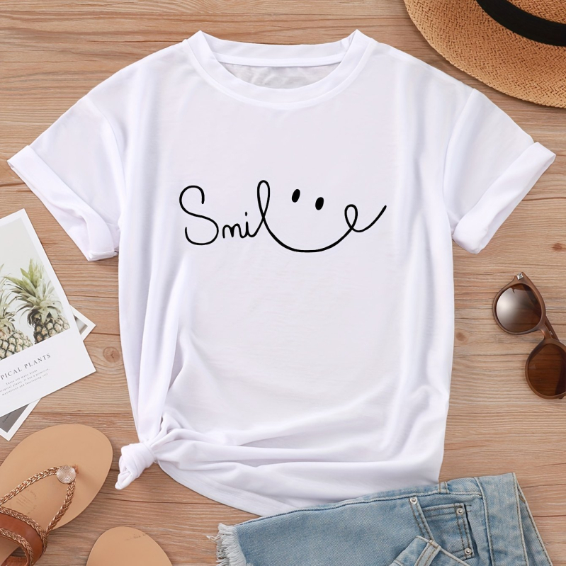 2025 Nový dámsky top s krátkym rukávom a potlačou American European Station od AliExpress s krevetami a Amazonom, cezhraničný prístup, TEMU