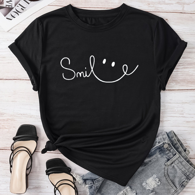 2025 Nový dámsky top s krátkym rukávom a potlačou American European Station od AliExpress s krevetami a Amazonom, cezhraničný prístup, TEMU