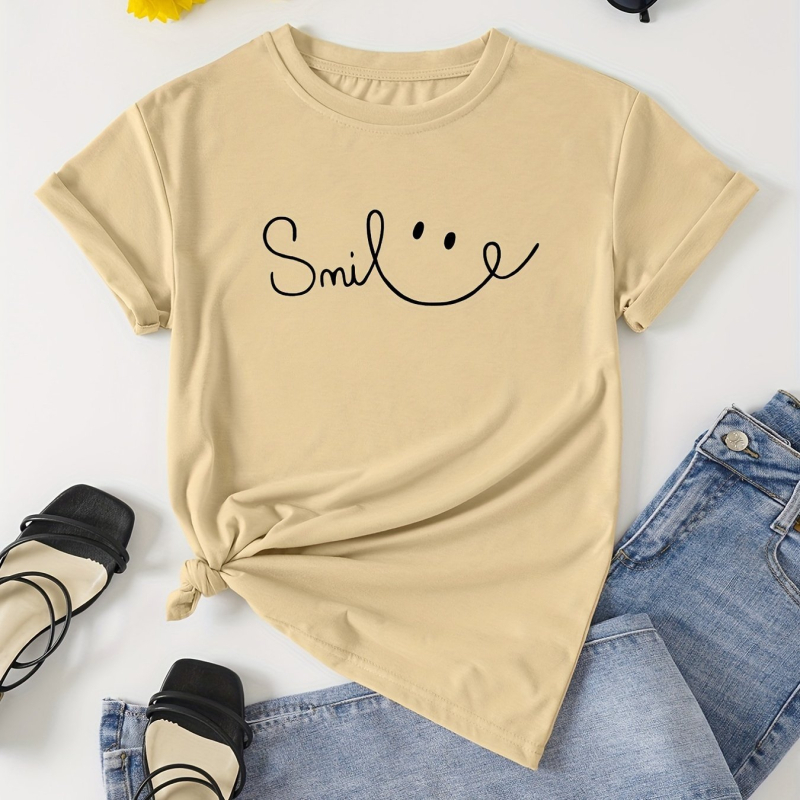 2025 Nový dámsky top s krátkym rukávom a potlačou American European Station od AliExpress s krevetami a Amazonom, cezhraničný prístup, TEMU