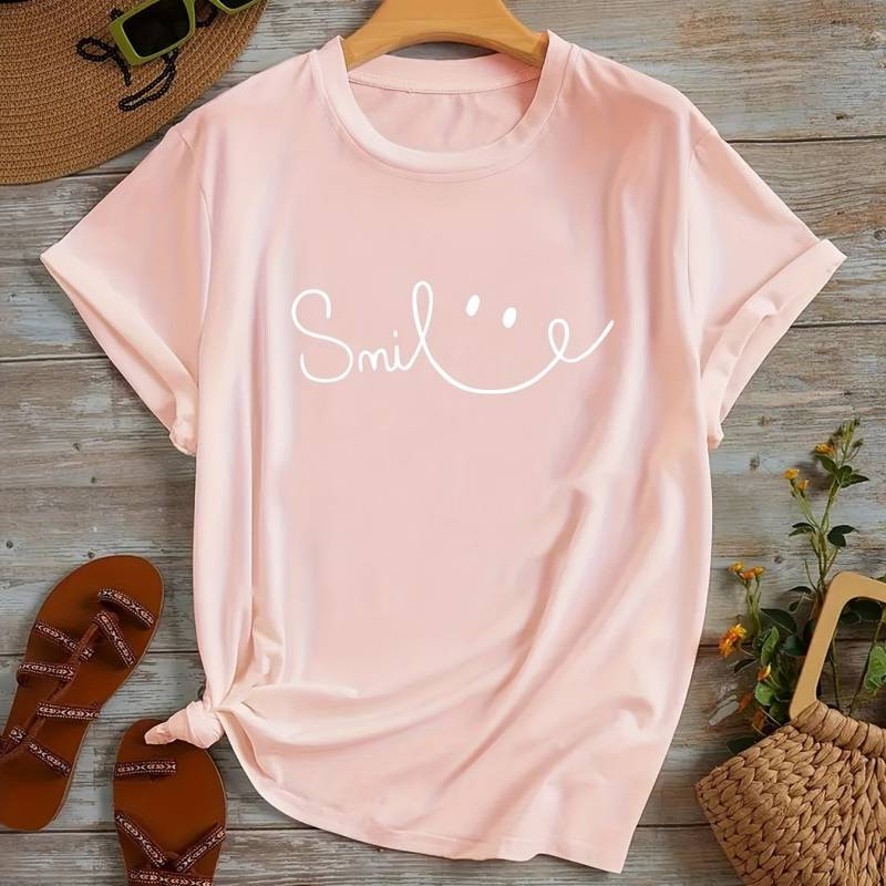 2025 Nový dámsky top s krátkym rukávom a potlačou American European Station od AliExpress s krevetami a Amazonom, cezhraničný prístup, TEMU