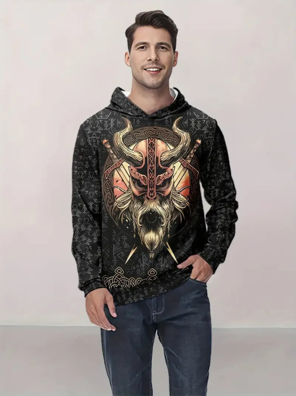 Amazon Cross-border Νέο Ανδρικό Φούτερ με Κουκούλα με Μακρύ Μανίκι 3D Ψηφιακή Εκτύπωση Street Fashion Τυπωμένο Ριχτό Πουλόβερ