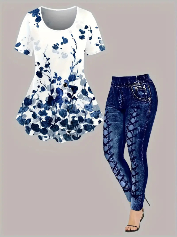 Fete cu mânecă scurtă, nou, primăvară și vară, respirabil, top, stil denim, slim, pantaloni de yoga, costum de modă european și american