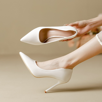Visoke potpetice za žene, stiletto potpetice, nove bijele profesionalne cipele sa špicastim vrhom, nišni elegantni dizajn, boje kože