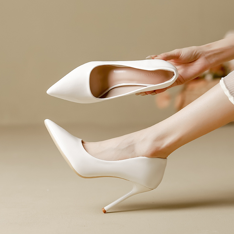 Visoke potpetice za žene, stiletto potpetice, nove bijele profesionalne cipele sa špicastim vrhom, nišni elegantni dizajn, boje kože