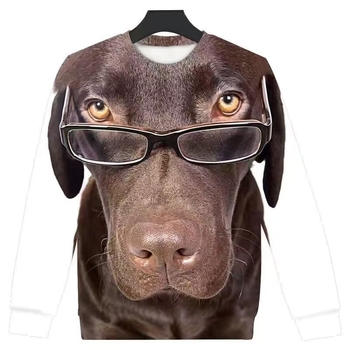 Есен 2025 нова тениска с 3D принт на куче, модна тенденция, кръгло деколте, дълъг ръкав, личност, забавни дрехи