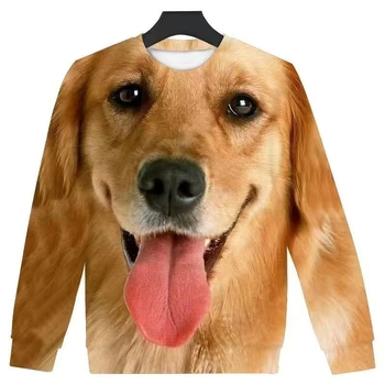 Есен 2025 нова тениска с 3D принт на куче, модна тенденция, кръгло деколте, дълъг ръкав, личност, забавни дрехи