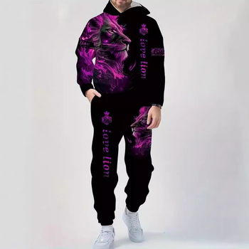 Pulover bărbătesc european și american, albastru și alb, cu grimasă de leu, lejer, casual, imprimare digitală 3D, comerț electronic transfrontalier, cel mai bine vândut temu