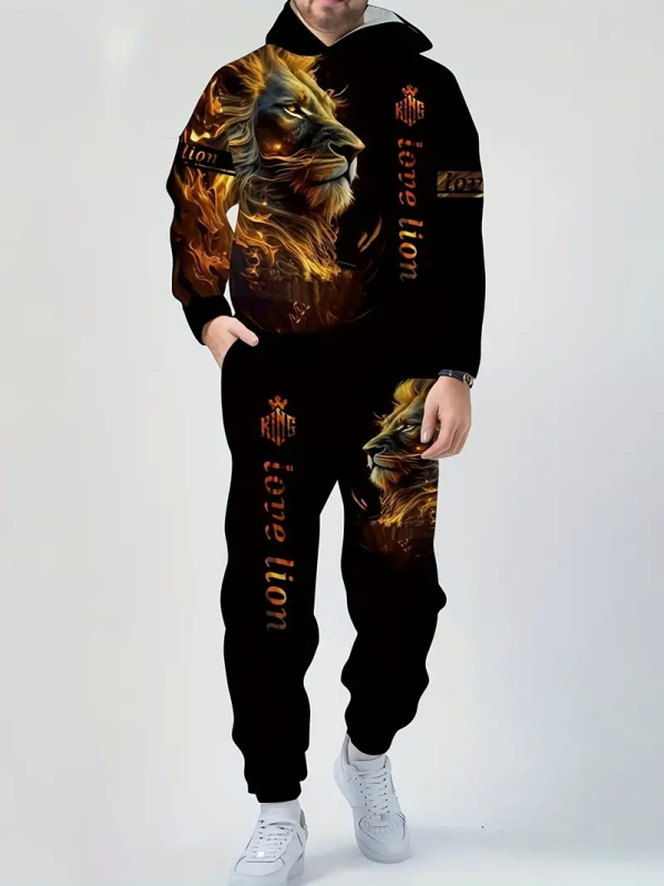 Pulover bărbătesc european și american, albastru și alb, cu grimasă de leu, lejer, casual, imprimare digitală 3D, comerț electronic transfrontalier, cel mai bine vândut temu