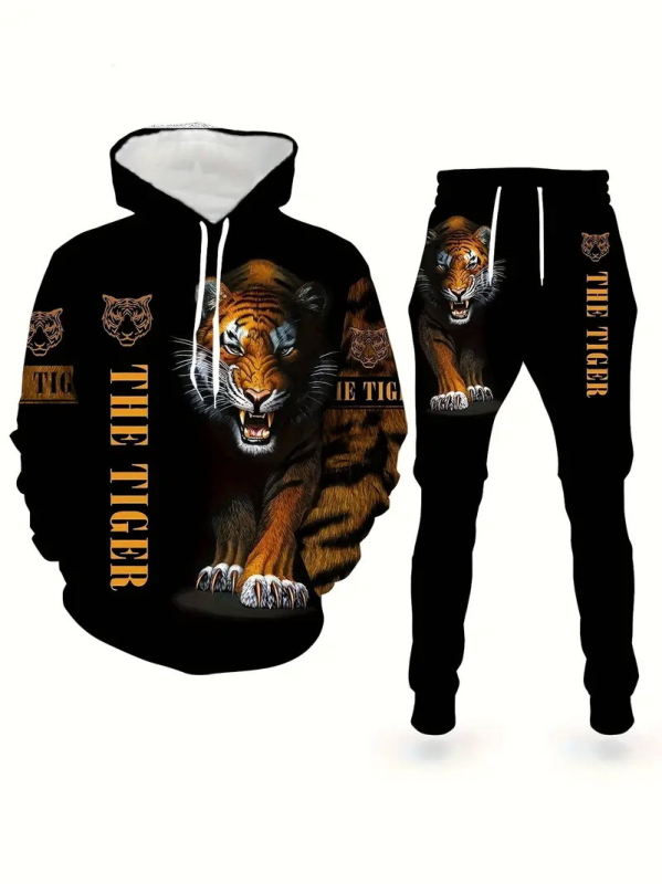 Pulover bărbătesc european și american, albastru și alb, cu grimasă de leu, lejer, casual, imprimare digitală 3D, comerț electronic transfrontalier, cel mai bine vândut temu