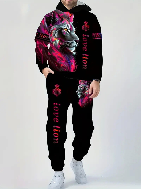 Pulover bărbătesc european și american, albastru și alb, cu grimasă de leu, lejer, casual, imprimare digitală 3D, comerț electronic transfrontalier, cel mai bine vândut temu