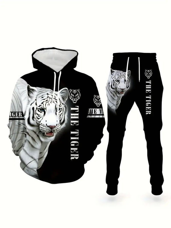 Pulover bărbătesc european și american, albastru și alb, cu grimasă de leu, lejer, casual, imprimare digitală 3D, comerț electronic transfrontalier, cel mai bine vândut temu