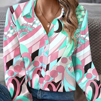 AliExpress Nou Colorat Geometric Print 3D Digital Elegant Cardigan Cămașă Femei Cămașă Top POD