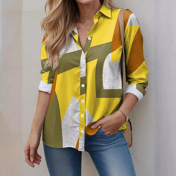 AliExpress Nou Colorat Geometric Print 3D Digital Elegant Cardigan Cămașă Femei Cămașă Top POD