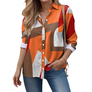 AliExpress Nou Colorat Geometric Print 3D Digital Elegant Cardigan Cămașă Femei Cămașă Top POD