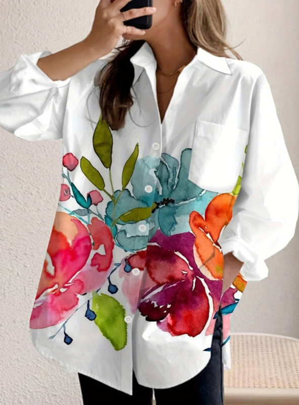 AliExpress Nou Colorat Geometric Print 3D Digital Elegant Cardigan Cămașă Femei Cămașă Top POD