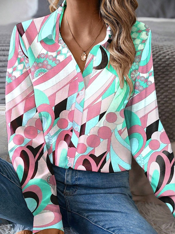 AliExpress Nou Colorat Geometric Print 3D Digital Elegant Cardigan Cămașă Femei Cămașă Top POD